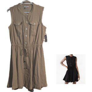 Nine West Fit & Flare Sleeveless Button Front Utility Shirt Dress